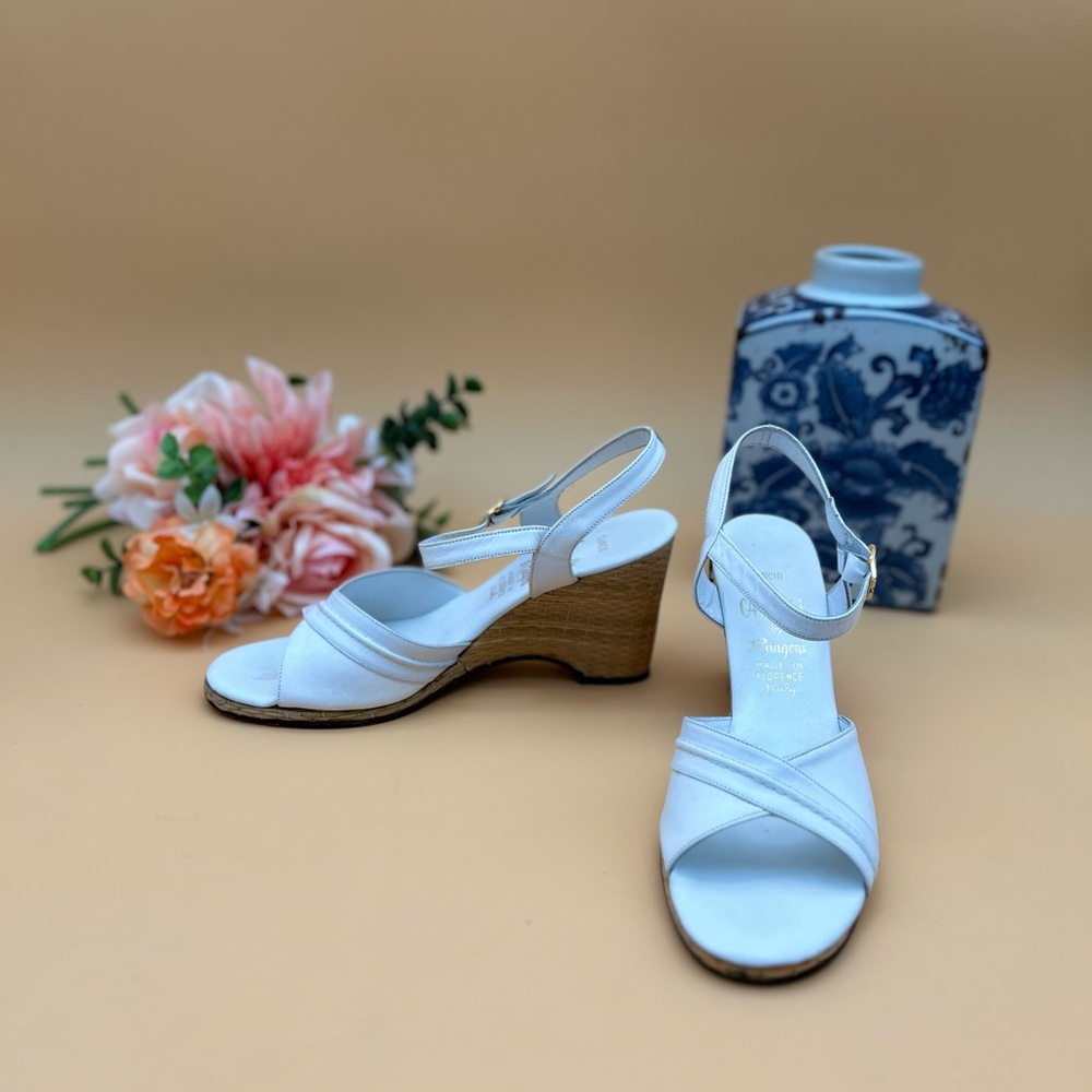 Rangoni White and Brown Vintage Wedge Sandals